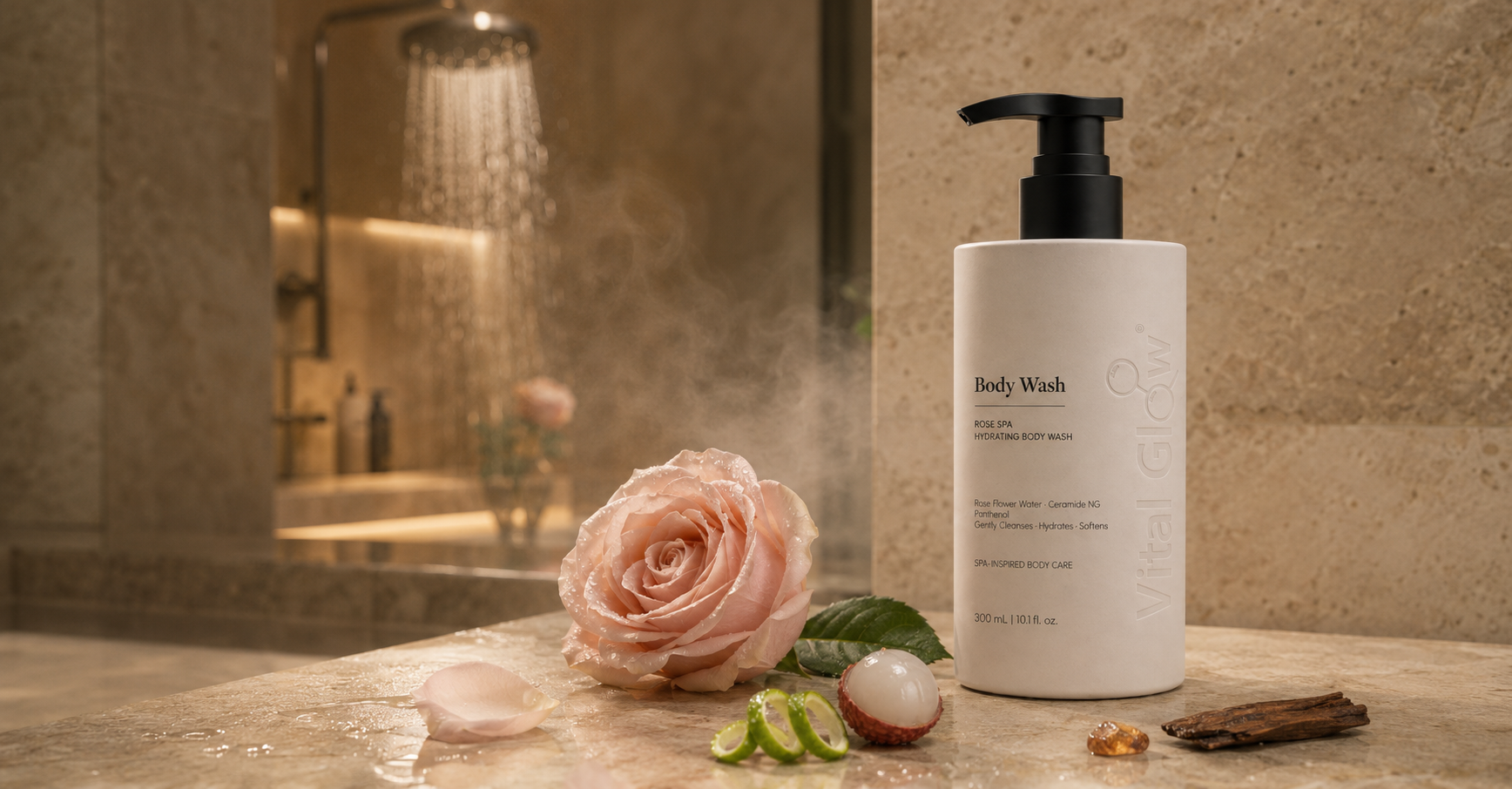 Lychee and rose in the Vital Glow fragrance story